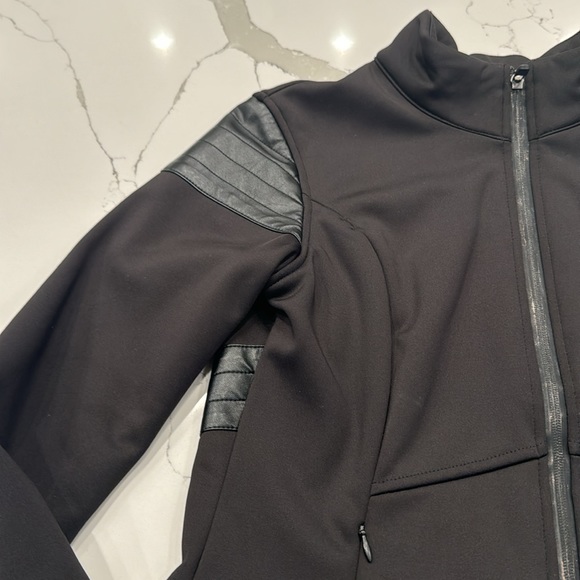 Women’s black Fabletics jacket/coat with faux leather detailing, size Small - Picture 2 of 6